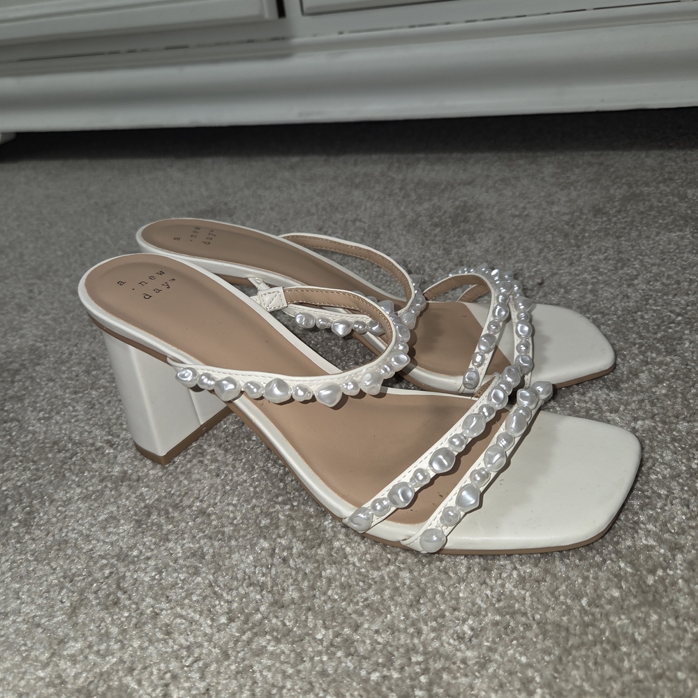 Elegant White Strappy Heels with Pearl Accents